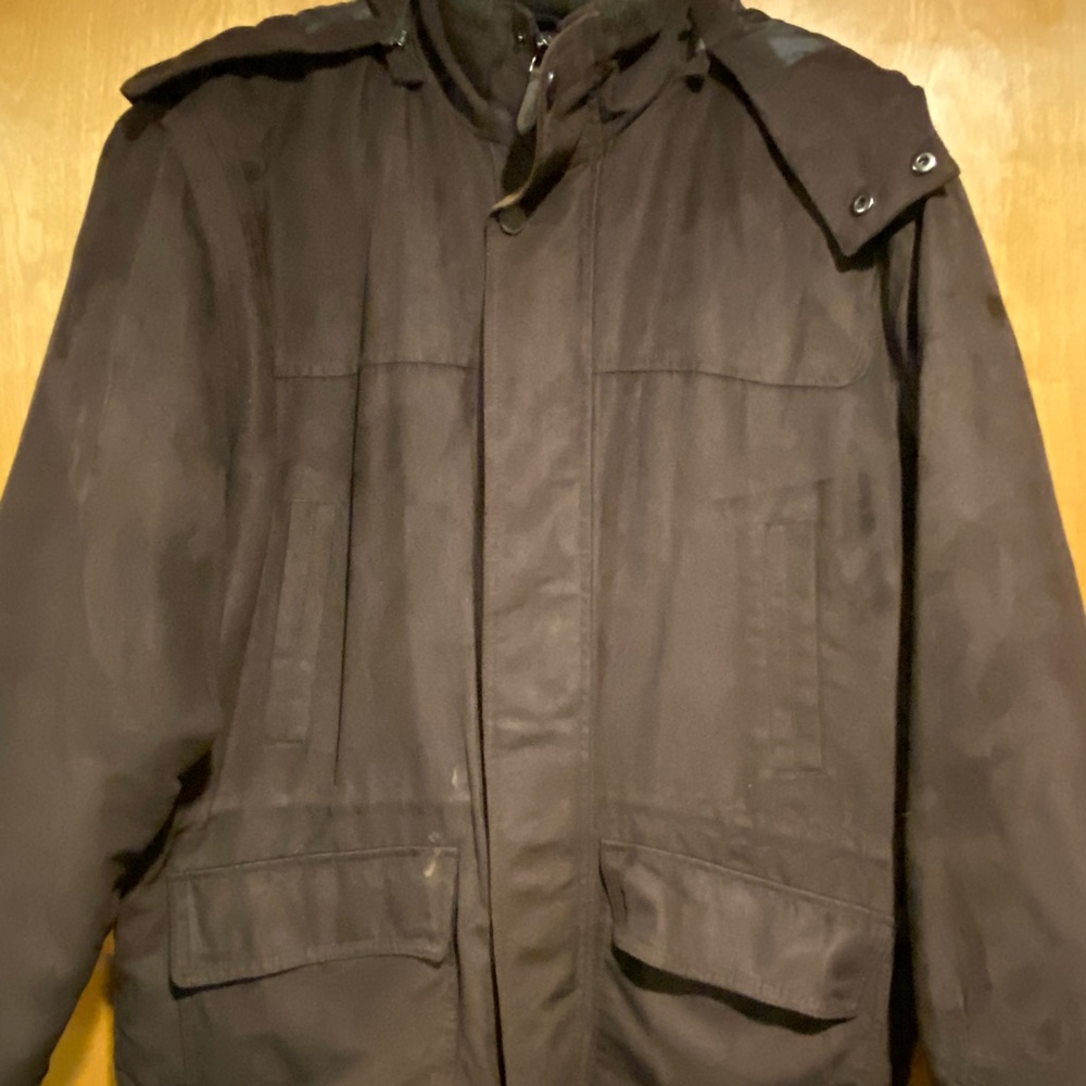 London Fog Brown Micro Suede Military Field Winter Jacket w Hood